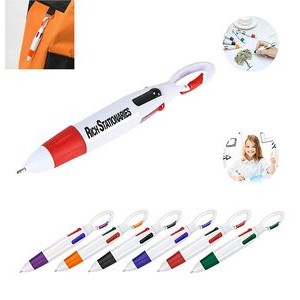 4 Color Multicolored Ballpoint Pen With Carabiner