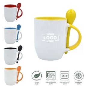 11 oz. Two-tone Customizable Ceramic Coffee Mug w/ Spoon