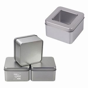 Rectangle Metal Tin Container Box With Clear Window Lid