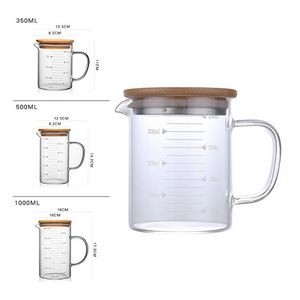 Borosilicate Glass Cup with Measuring Scale Line & Wood Lid