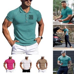 Men's Short Sleeve Muscle Workout Stretch Long Polo T Shirt