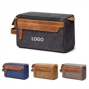 Leather Canvas Toiletry Makeup Bag