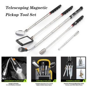 Men Telescoping Magnetic Pickup Tool Set Extendable Magnet Flashlight with Inspection Mirror