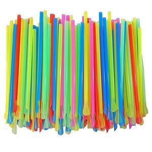 Disposable Colorful Snow Cone Spoon Beverage Straw