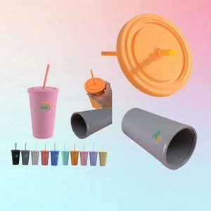 Double Wall Plastic Cup With Spill-proof Lid & Straw