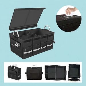 Trunk Organizer with Multiple Compartments and Sturdy Metal Handle