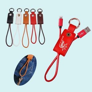 Fast Charging 2-in-1 USB Cable with Leather Keychain