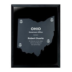 Frosted Acrylic OH State Cutout on Black Plaque