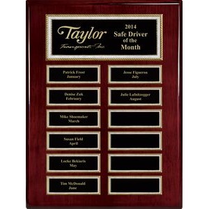 Rosewood Piano Finish 12-Plt Pearl Border Plaque with Easy Perpetual Plate Release Program