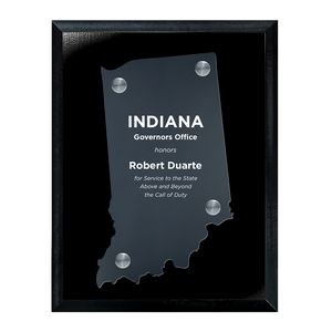 Frosted Acrylic IN State Cutout on Black Plaque