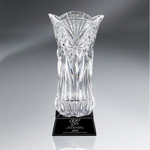Crystal Vase on Rich Black Glass Base - Large with Black Lasered Plate