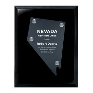 Frosted Acrylic NV State Cutout on Black Plaque