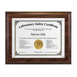 Genuine Walnut Certificate/Overlay Plaque for 8" x 6" Insert with Gift Box