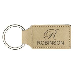Leatherette Rectangle Keychain - Light Brown