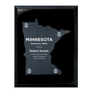 Frosted Acrylic MN State Cutout on Black Plaque