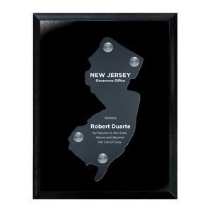 Frosted Acrylic NJ State Cutout on Black Plaque