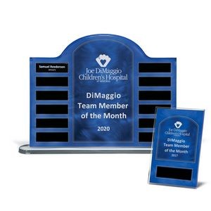 Blue Steel Contoured Lucite 12-Plt Award on Base Package Easy Perpetual with Companion Plaques