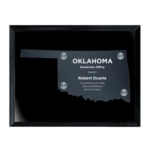 Frosted Acrylic OK State Cutout on Black Plaque