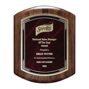 Genuine Walnut Barrel-Shaped Plaque with Red Marble Mist