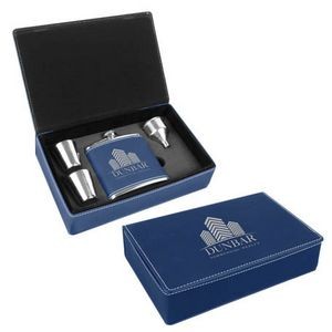 Blue/Silver Leatherette Flask Gift Set