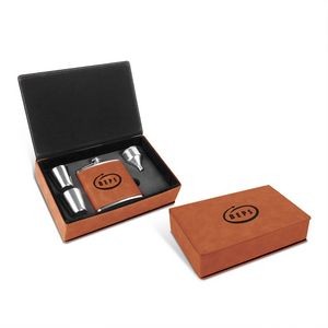 Leatherette Flask Gift Set (Rawhide Brown)