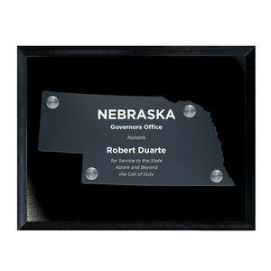 Frosted Acrylic NE State Cutout on Black Plaque
