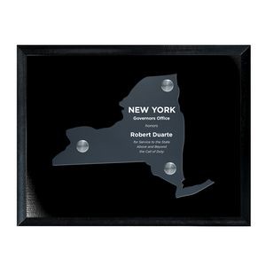 Frosted Acrylic NY State Cutout on Black Plaque