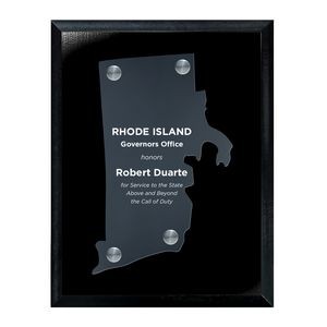 Frosted Acrylic RI State Cutout on Black Plaque
