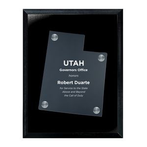 Frosted Acrylic UT State Cutout on Black Plaque