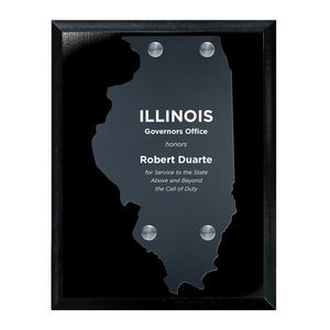Frosted Acrylic IL State Cutout on Black Plaque