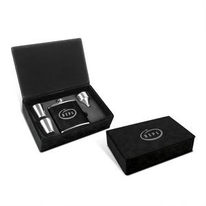 Leatherette Flask Gift Set (Black/Silver)