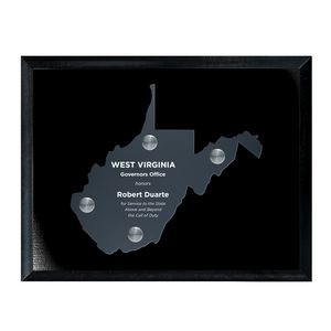 Frosted Acrylic WV State Cutout on Black Plaque
