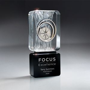 Carved Clear Crystal on Black Base with Compass Medallion (Includes Silver Color-Fill on Black)