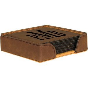 Leatherette Square 6-Coaster Set (Dark Brown)