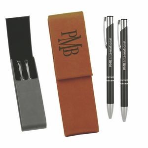 Leatherette Double Pen Case with 2 Blank Pens with Stylus - Rawhide
