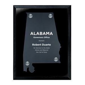 Frosted Acrylic AL State Cutout on Black Plaque