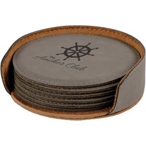Leatherette Round 6-Coaster Set (Grey)