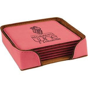Leatherette Square 6-Coaster Set (Pink)