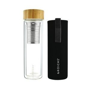 GROSCHE COPENHAGEN Tea and Fruit Infuser Glass Water Bottle with Sleeve | 14.3 FL OZ/ 423 ML
