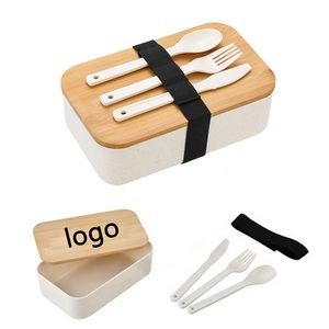 Wheat Straw Bamboo Lid Tableware Set Lunch Box