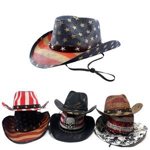 Vintage Patriotic Straw Western Cowboy Hat