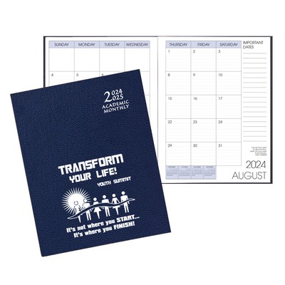 Academic Saddle Stitch Monthly Desk Planner w/ Leatherette Cover