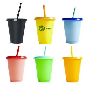 16Oz. Frosted Stadium Cup With Lid & Straw