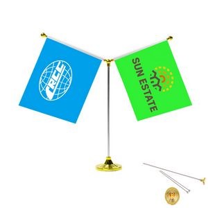 Y-Shape Double Ankled Table Flag with Pole & Base