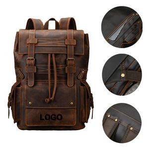 Distressed Travel Laptop Leather Backpack