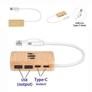 Mini Bamboo Dual USB Hub