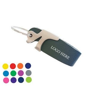 Metal Bottel Opener Keychain W/ Leather