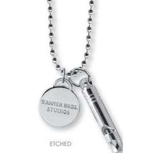 Emergency Mini Whistle & Etched Charm on 30" Ball Chain