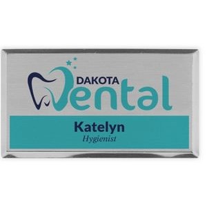 Full Color Silver Metallic Rectangle Name Badges (1½"x3")