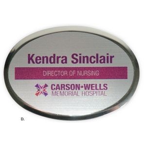 Full Color Silver Metallic Oval Name Badges (2"x2½")